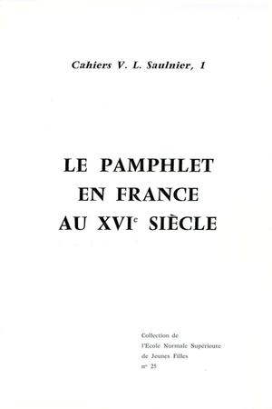Le pamphlet en France au XVIe siècle | Collectif