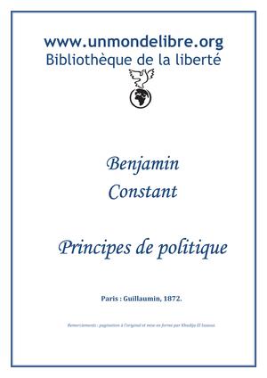 Principes de politique | Constant, Benjamin