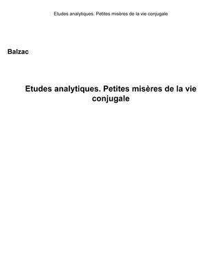 Etudes analytiques | Balzac, Honoré de