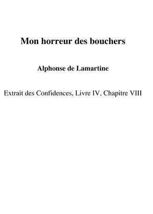Mon horreur des bouchers | Lamartine, Alphonse de